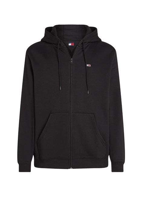 Felpa Tommy Hilfiger S Flag Thru con Zip e Cappuccio Nero Uomo TOMMY HILFIGER | Felpe | DM0DM20743-BDS